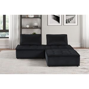Canapé sectionnel 3 places en velours noir Anna 80 pouces avec ottoman pour salon - Product Image 1