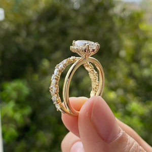Élégante bague solitaire en or massif avec diamant blanc taille marquise, ensemble de bijoux de mariée pour fiançailles, mariage et occasions spéciales - Product Image 3