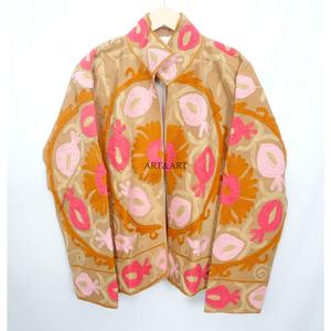 Vintage Floral Embroidery Button Cotrise <b>Jacket</b> Cotton Stripe Lining Handmade Autumn Winter Breathable Eco-Friendly Quick Dry - Product Image 1
