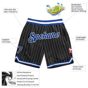 Shorts de basket personnalisés à rayures sublimées pour hommes, shorts en mesh respirants bleu roi avec nom et numéro personnalisés, shorts de sport - Product Image 2