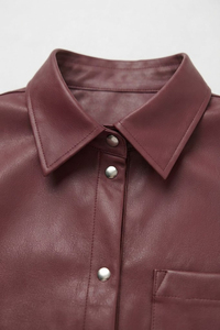 Chemise en cuir boutonnée pour homme, chemise formelle en cuir véritable de qualité supérieure, fabricant de vêtements en cuir sur mesure, satin tricoté - Product Image 4