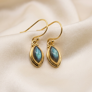 Pendientes de Labradorita Azul Fuego, Plata de Ley 925, Chapados en Oro Rosa y Oro Amarillo, Hechos a Mano, Joyería Boho - Product Image 2