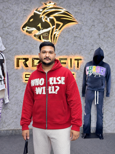 Sudadera con Capucha Roja Extra Grande para Hombre, con Estampado, Estilo Hip Hop, Tejido de Algodón, para Otoño - Product Image 1