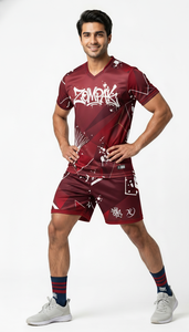 Ensemble Maillot et Short de Volleyball Hexagonal Bordeaux Personnalisé en Gros – Tenue d'Équipe OEM Anti-Transpiration par Sublimation pour Activités Sportives - Product Image 5