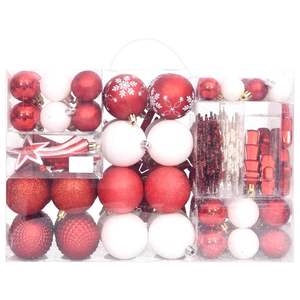 Ensemble de boules de Noël rouges et blanches en plastique avec incrustations décoratives, diverses boules et ornements pour arbre de Noël pour une présentation festive - Product Image 3