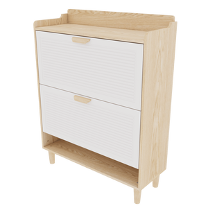 31.5 Inch Nordic Style Solid Wood Shoe <b>Storage</b> Cabinet <b>2</b> Flip <b>Drawers</b> Free-standing Organizer for Entryway Shoe Racks Stands - Product Image 2