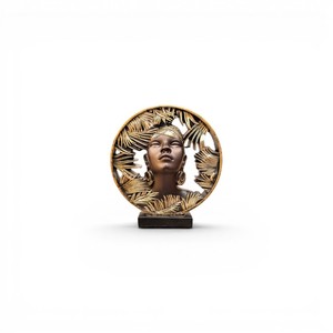 Escultura de Figura de Dama Africana con Motivo de Hoja Tropical, Adorno Decorativo de Poliresina para Mesa - Product Image 3