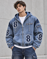 Veste en jean vintage tendance pour homme, idéale pour l'hiver, style décontracté, logo brodé en chenille personnalisé, coupe-vent.