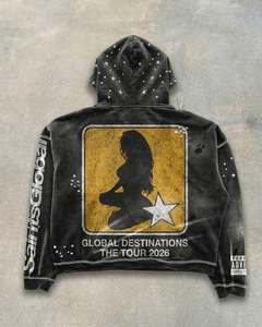 Sweat à capuche léger en coton éponge DTF pour homme, style streetwear, uni, avec impression sérigraphiée et design blanc vieilli - Product Image 1
