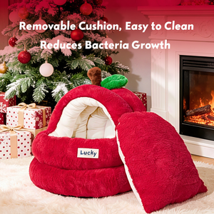 Cama para Gatos en Forma de Manzana, Cueva Cálida de Felpa para Mascotas, Nido Semi-Cerrado para Dormir, para Perros Pequeños, Cachorros y Gatitos, con Cojín Suave Extraíble - Product Image 3