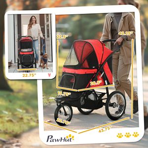 Adjustable Canopy Pet Stroller <b>for</b> Small and Medium Dogs with Safety Tether and <b>Storage</b> <b>Basket</b> Red Pet Carrier - Product Image 3