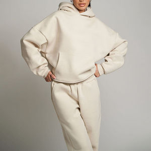 Ensemble de survêtements pour femmes de haute qualité, couleurs unies, coupe ample, pantalon à taille haute élastique, hauts, deux pièces, pour l'hiver - Product Image 3