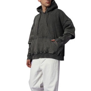 Sudaderas con capucha de doble capa para hombre, de peso pesado, con efecto lavado ácido y desgastado, estilo oversize - Product Image 6