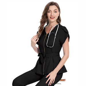Tenues médicales uniformes à col en V pour femmes, ensembles de blouses d'infirmière à manches courtes et pantalons jogger pour infirmières - Product Image 5