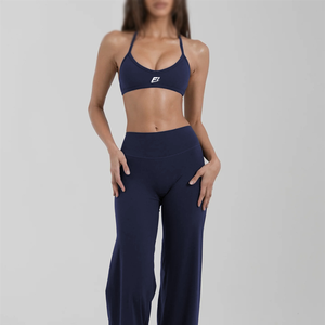 Women Two Piece Workout Set High Waist Wide Leg Yoga Pants Halter Neck Sports Bra Activewear Athletic Gym Clothing Suit - Product Image 4