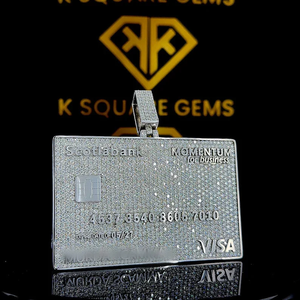 Pendentif Carte de Crédit Iced Out en Cuivre Plaqué Rhodium avec Micro-Incrustation de Zircon, Breloque Unisexe Hip Hop, Bijou de Luxe Tendance, Idéal Cadeau - Product Image 1