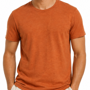 T-shirts pour hommes en coton premium, couleur orange brûlé, personnalisables avec logo, style uni, couleur terre rouille, vente en gros. - Product Image 2