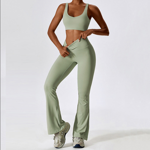 Ensemble de yoga sans couture pour femme, violet uni, avec soutien-gorge de sport dos nu, leggings taille haute et haut court à manches longues, tenue de sport - Product Image 5
