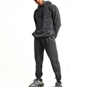 Conjunto Deportivo con Capucha para Hombre, Estilo Vintage, Lavado Ácido, Corte Regular, Top y Pantalón a Juego, Ropa Casual, Estilo Urbano, para Uso Diario - Product Image 1