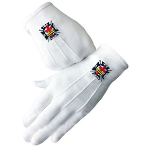 Gants en coton blancs maçonniques avec motif croix et épée brodés, longueur poignet, respirants, pour usage quotidien professionnel et extérieur, style uni - Product Image 2