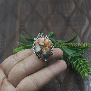 Natural Oyster Copper <b>Turquoise</b> Silver <b>Ring</b> Handmade Vintage Boho Statement Gemstone <b>Ring</b> Unique Artisan Jewelry Gift for Women - Product Image 4