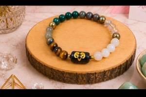 Bracelet extensible unisexe fait main en pierres naturelles œil de tigre et cristal craquelé, breloque zodiacale Lion, cadeau idéal - Product Image 6