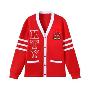 Cardigan de sororité pour femmes de haute qualité, tendance, avec logo sur le devant, en coton molletonné, long, rouge, pour toutes les saisons - Product Image 1