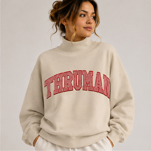 Sudadera de Cuello Alto para Mujer Thurman, Gris con Estampado de Letras Rojas, Mezcla de Algodón, Tejido de Punto, Ropa Casual de Otoño - Product Image 4