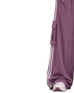 Pantalon cargo ample violet lavande pour femme, taille haute, avec cordon de serrage, poches latérales, style décontracté streetwear - Product Image 3