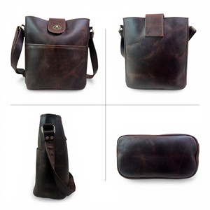 Women's Stylish Vintage Genuine Leather Clutch Adjustable Shoulder Strap Zipper Closure Durable Lightweight 3L+ - Product Image 3