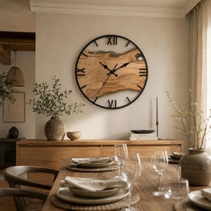 Horloge murale en bois rustique antique, design rond analogique à quartz, silencieuse, décoration de salon - Product Image 2