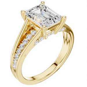 Luxury Diamond <b>Ring</b> <b>Emerald</b> shaped with Yellow Gold <b>Band</b> for Women Elegant Engagement Wedding Party Jewelry Gift for Her - Product Image 3