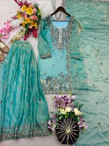 Designer Bridal Wear Embroidery Sequence Work Fandy Silk <b>Top</b> With Sharara Bottom And Dupatta Fully Stitched Ready To Wear Set - Product Image 3
