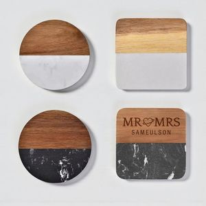 Posavasos de mármol natural con madera de acacia, tapetes protectores de mesa hechos a mano de primera calidad para café, té, vino y whisky. - Product Image 1