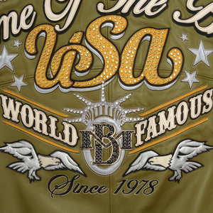 OEM Fashion Design Varsity Men's Winter <b>Jacket</b> New Arrival Heavy Embroidery <b>Rhinestone</b> Waterproof Windproof Vintage Decoration - Product Image 5