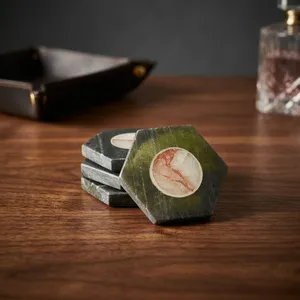 Natural Stone Marble Hexagon <b>Coaster</b> Set Handmade Decorative <b>Drink</b> <b>Coasters</b> for Coffee Table Home Dining Restaurant Bar Hotel - Product Image 4