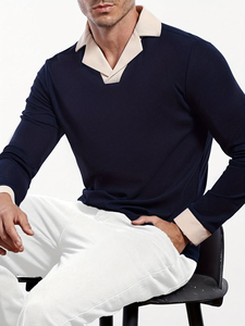 เสื้อเชิ้ตแขนยาวผู้ชายสไตล์ลำลองธุรกิจ  โลโก้สั่งทำ ผ้าฝ้าย 100% ระบายอากาศได้ดี ผ้าถักยืดหยุ่น น้ำหนัก 220 กรัม สีพื้น เรียบหรู - Product Image 2