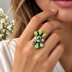 Palomino <b>Silver</b> Plated <b>Ring</b> Pear Stone Cluster <b>Ring</b> Handmade Western <b>Boho</b> Style Statement Gemstone Jewelry Adjustable <b>Ring</b> - Product Image 5