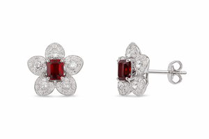 Boucles d'oreilles clous florales octogonales en grenat, en argent sterling 925, faites à la main, cadeau - Product Image 2