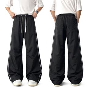Charcoal Black Dual Contrast <b>White</b> Side Piping Stripes Gym Baggy <b>Joggers</b> Wide Leg Loose Fit French Terry Men Sport Sweatpants - Product Image 1