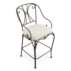 Tabourets de bar en fer forgé sur mesure en gros, chaises hautes commerciales en métal pour extérieur, jardin, balcon, avec coussin crème - Product Image 1