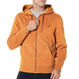 Sweat à capuche zippé intégral orange pour homme en coton molletonné, couleur unie, décontracté, avec logo frontal et poche, coupe oversize, idéal pour l'hiver - Product Image 2