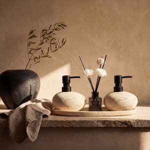 <b>Ceramic</b> Bathroom Set 3-Piece Oval Soap Dispenser <b>Diffuser</b> Tray Minimalist Easy To Clean - Product Image 5