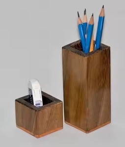 Wooden Polygon Pen Holder Carved Minimalist Office Organizer Storage Stand for <b>Desk</b> Use Pen And Pencil Holder Box - Product Image 2