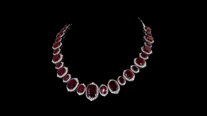 Collar de Plata de Diseño con Diamantes Cultivados en Laboratorio y Piedras de Imitación de Rubí Rojo |   Joyería nupcial | Joyería nupcial de lujo - Product Image 3