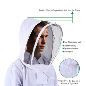 Traje de Apicultura Blanco para Hombre con Capucha de Malla, Overol de Trabajo Transpirable de Algodón, Traje de Apicultor - Product Image 3