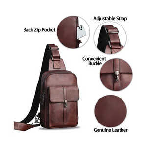 Wholesale Customized Brown Waterproof Fashion PU Messenger Bag <b>Crossbody</b> Vintage Shoulder Bag Unisex - Product Image 5