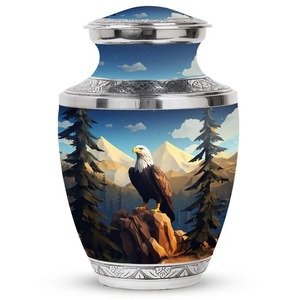 Silver Cremation <b>Urn</b> with Eagle Mountain Design American Style Adult Memorial <b>Urn</b> Custom <b>Large</b> Aluminium Funeral <b>Urn</b> For Ashes - Product Image 1