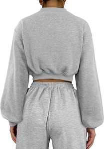 Sudadera Corta Gris Personalizada para Mujer, Sudadera con Cuello en V, Manga Larga, Apliques Bordados, Sudadera Estética a la Moda - Product Image 5