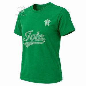 Camiseta de Mujer Iota Phi Lambda Sorority con Pedrería Brillante, Verde, de Algodón Jersey, Cuello Redondo, Manga Corta, con Gráfico de Letras Griegas - Product Image 2